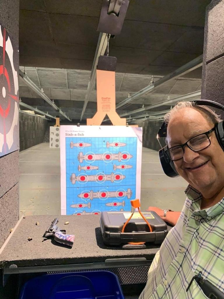 Joseph's father at the shooting range